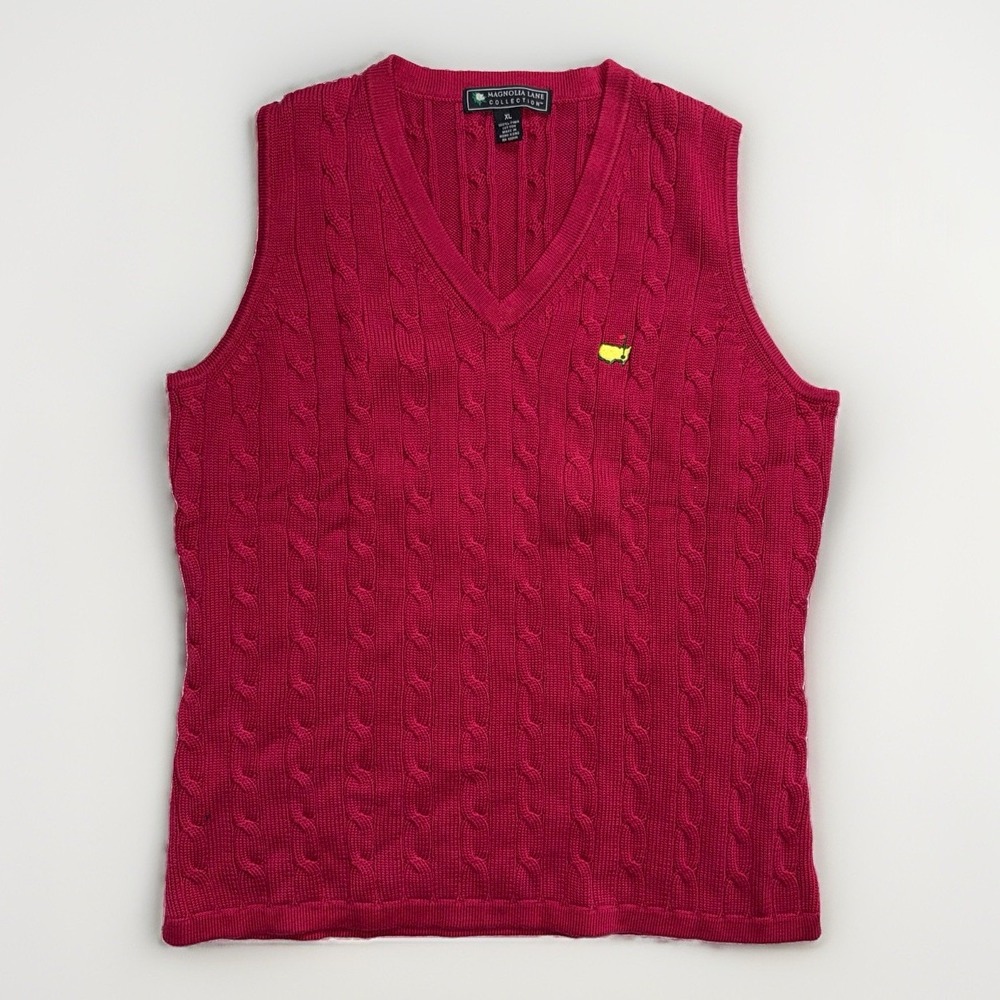 Magnolia Lane Masters Men's XL Red Cable Knit Golf Sweater Vest Pima Cotton